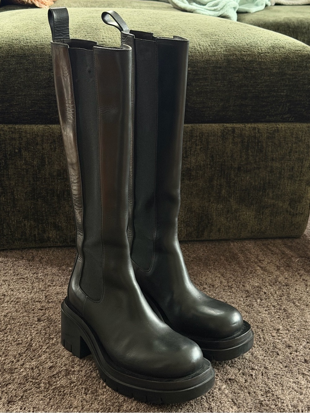 Bottega Veneta Black Leather Platform Knee-High Boots